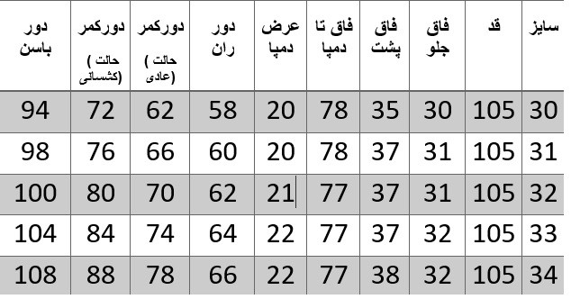 راهنمای سایز