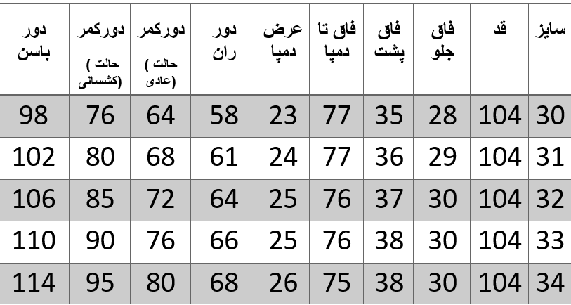راهنمای سایز