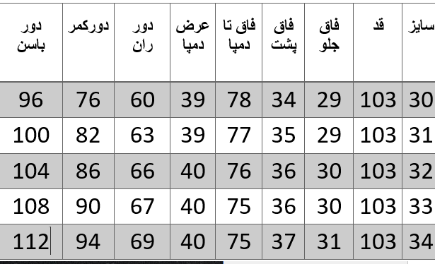 راهنمای سایز