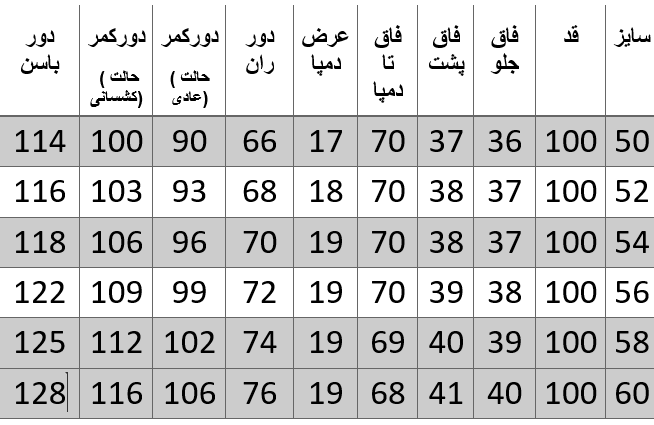 راهنمای سایز
