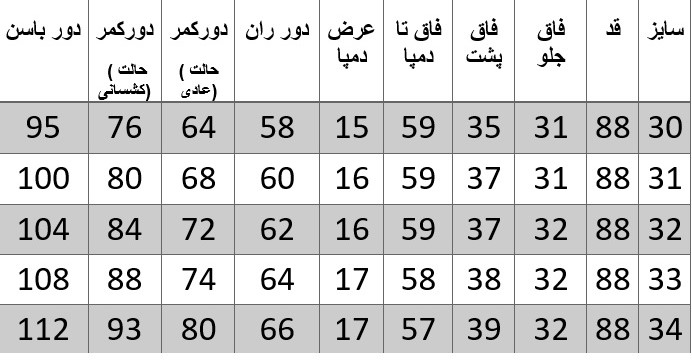 راهنمای سایز