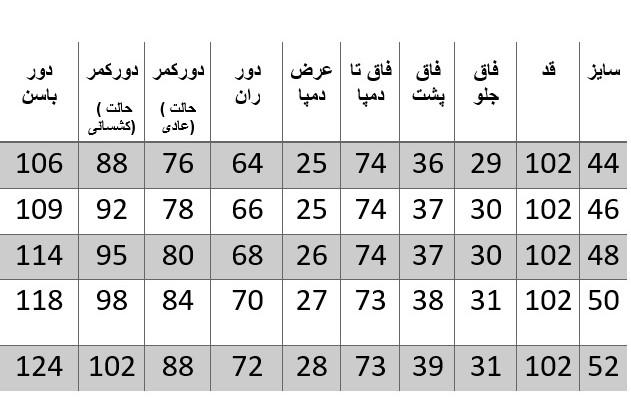 راهنمای سایز