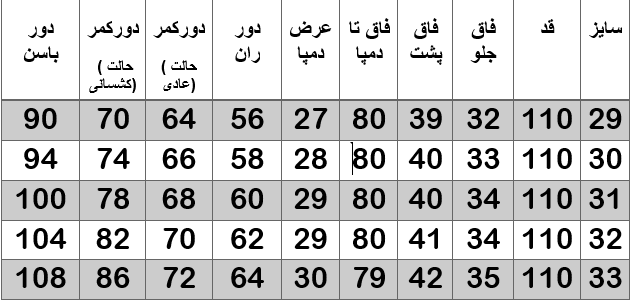 راهنمای سایز