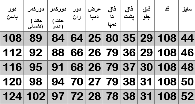 راهنمای سایز