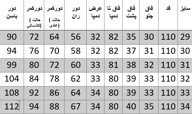 راهنمای سایز