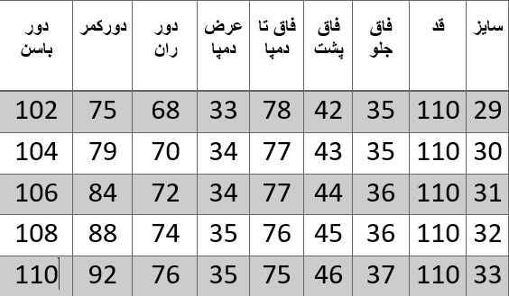 راهنمای سایز