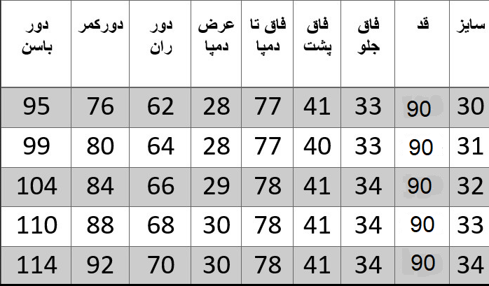 راهنمای سایز
