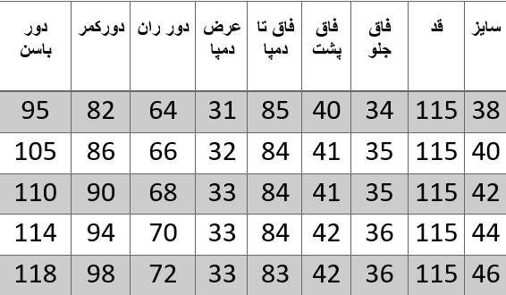 راهنمای سایز