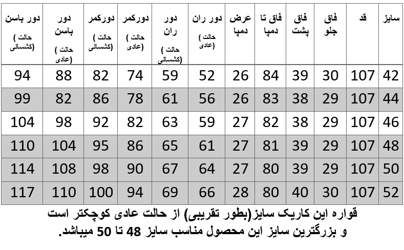 راهنمای سایز