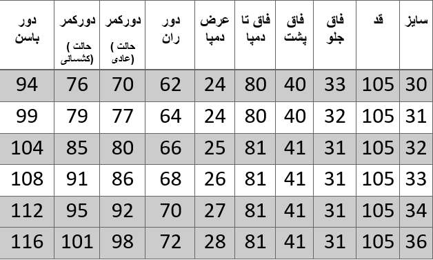 راهنمای سایز