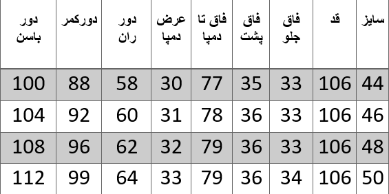 راهنمای سایز