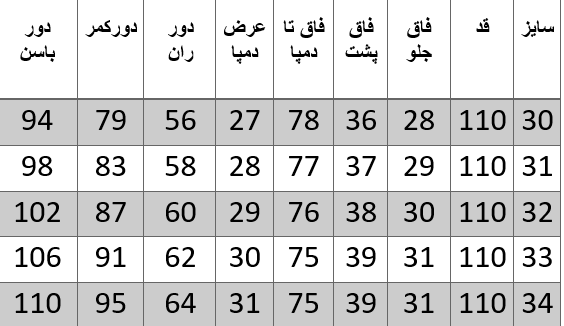 راهنمای سایز