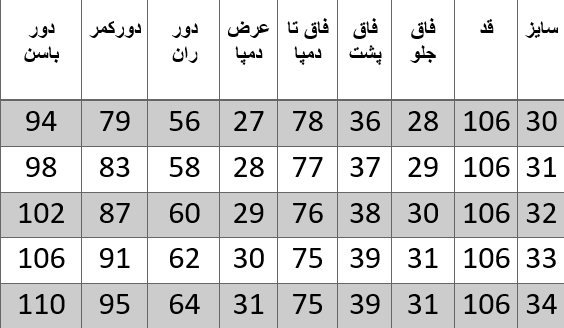 راهنمای سایز