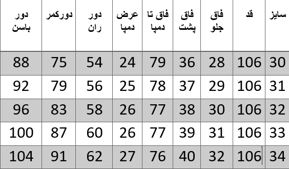 راهنمای سایز