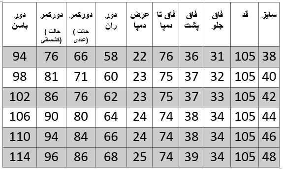 راهنمای سایز