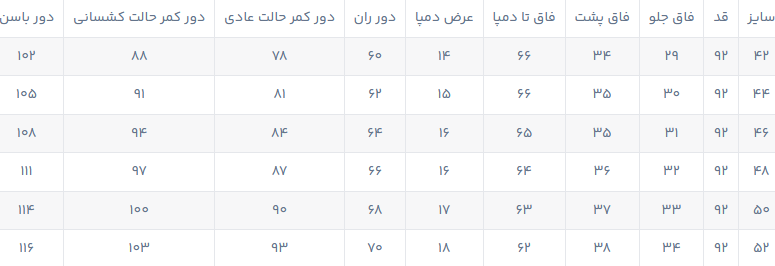 راهنمای سایز