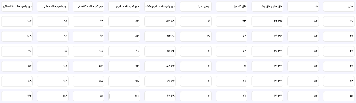 راهنمای سایز