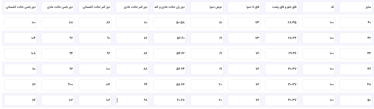 راهنمای سایز