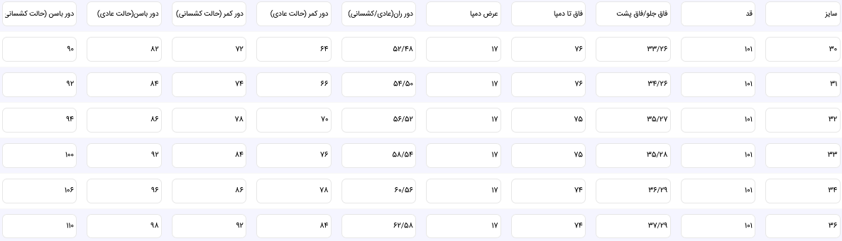 راهنمای سایز