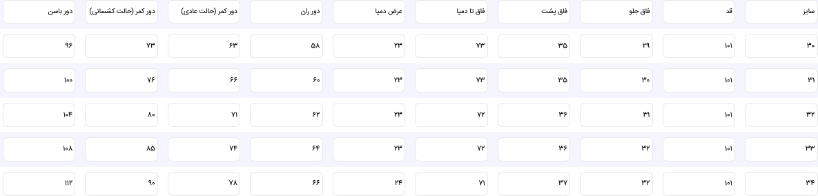 راهنمای سایز