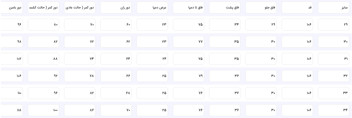 راهنمای سایز