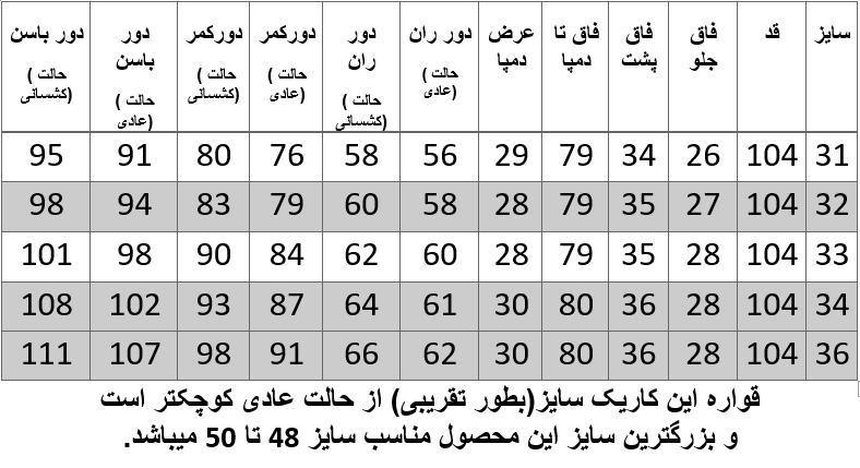 راهنمای سایز