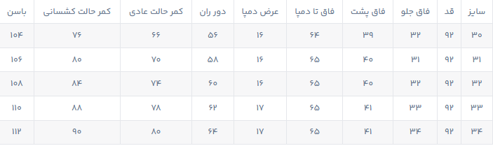 راهنمای سایز