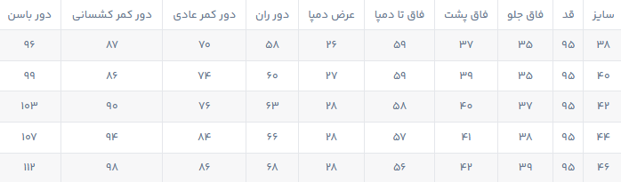 راهنمای سایز