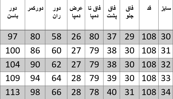 راهنمای سایز