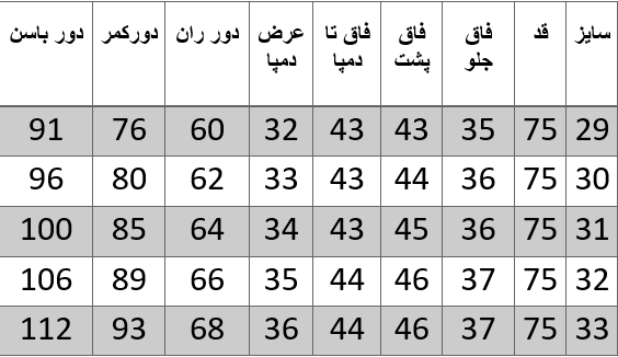 راهنمای سایز