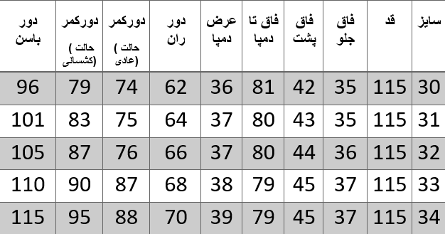 راهنمای سایز