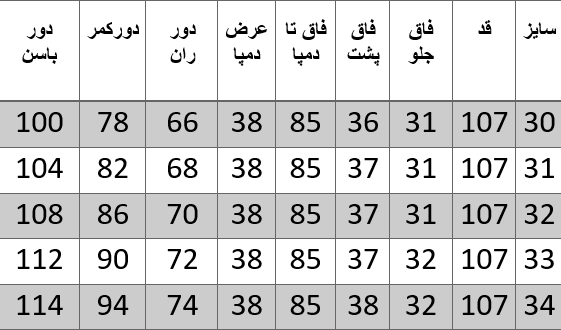 راهنمای سایز