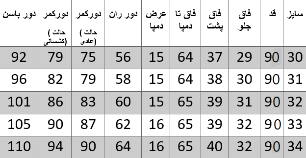 راهنمای سایز