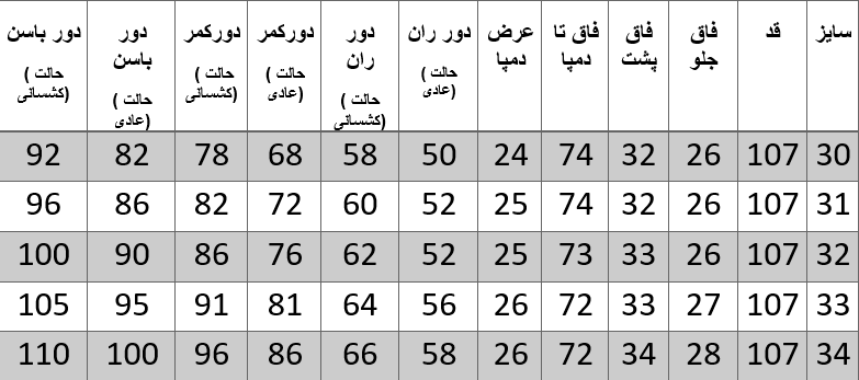 راهنمای سایز