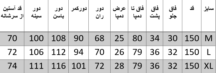 راهنمای سایز