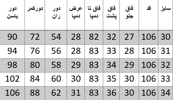 راهنمای سایز