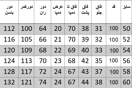 راهنمای سایز