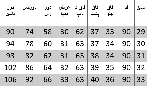 راهنمای سایز