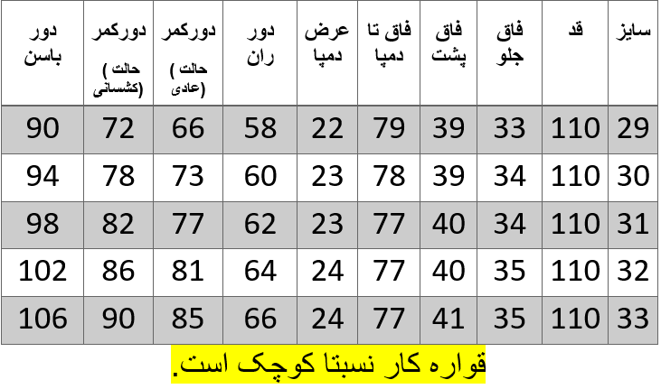 راهنمای سایز