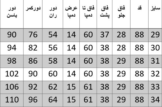 راهنمای سایز
