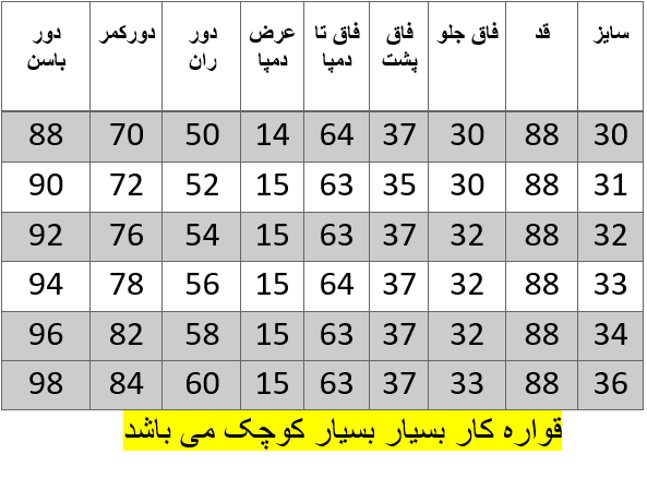 راهنمای سایز