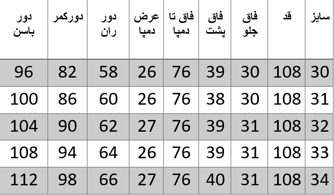 راهنمای سایز