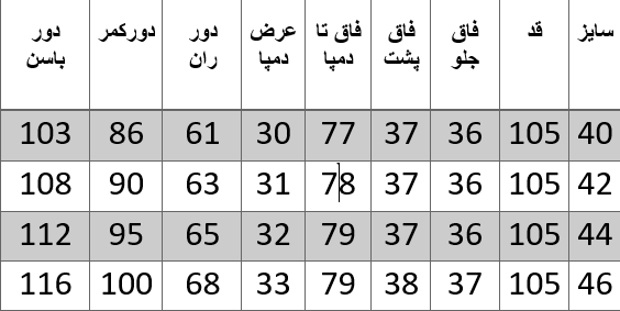 راهنمای سایز