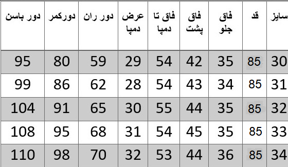 راهنمای سایز