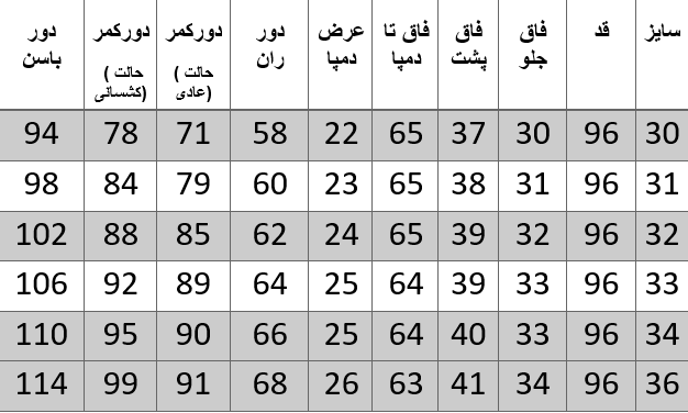 راهنمای سایز