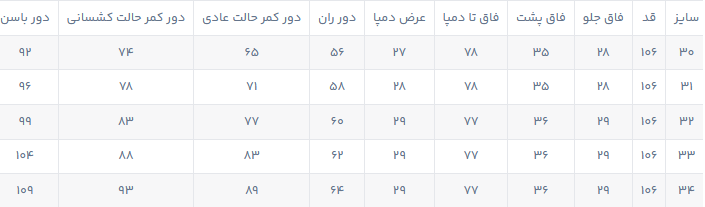 راهنمای سایز