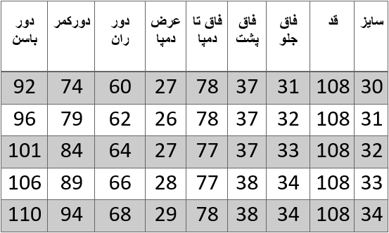 راهنمای سایز