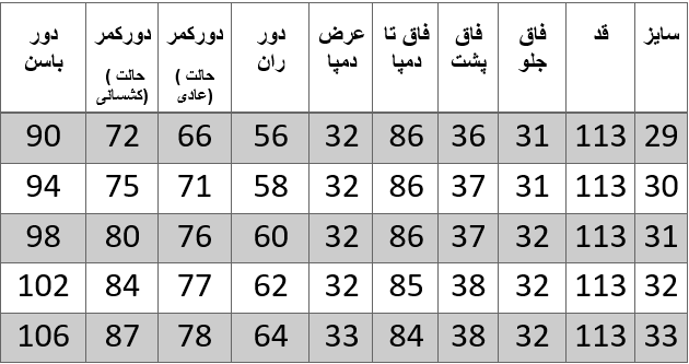 راهنمای سایز
