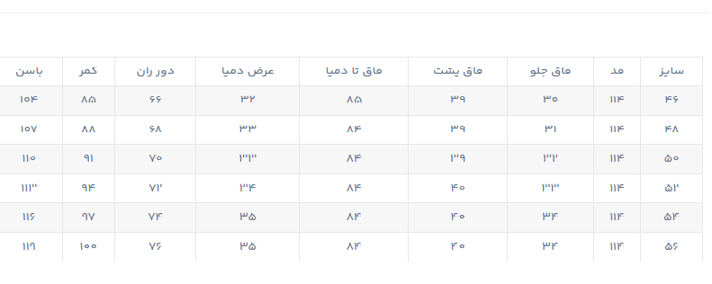راهنمای سایز