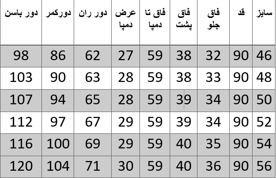 راهنمای سایز